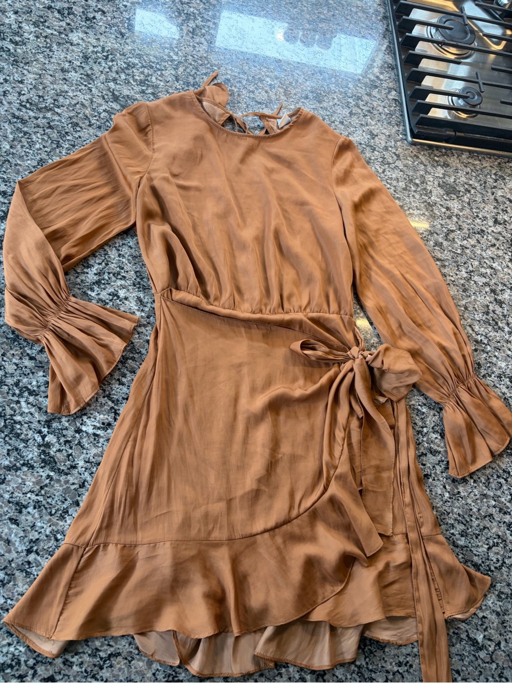Selfie Leslie Rust Brown Long Sleeve Wrap Dress